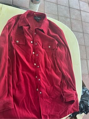 Requirements Red Lightweight Button-Up Shirt Jacket